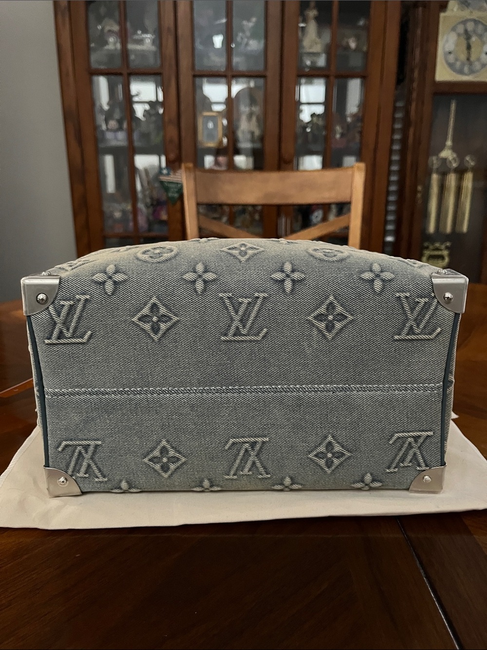 Bluish Gray Tone Embossed Denim 25 Speedy with Silver Hardware! - Picture 11 of 12